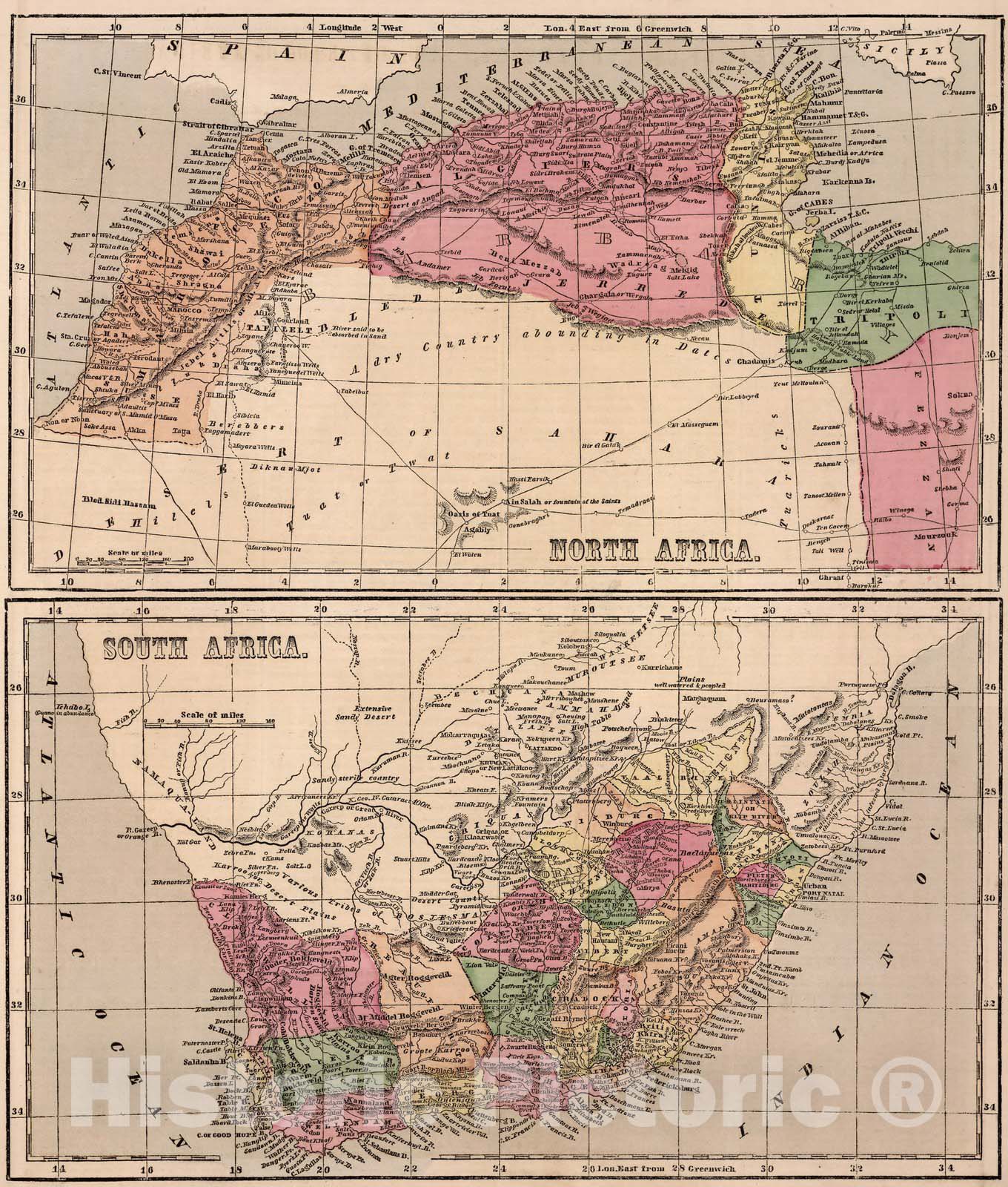 Historic Map : World Atlas Map, North Africa. South Africa. 1856 - Vintage Wall Art