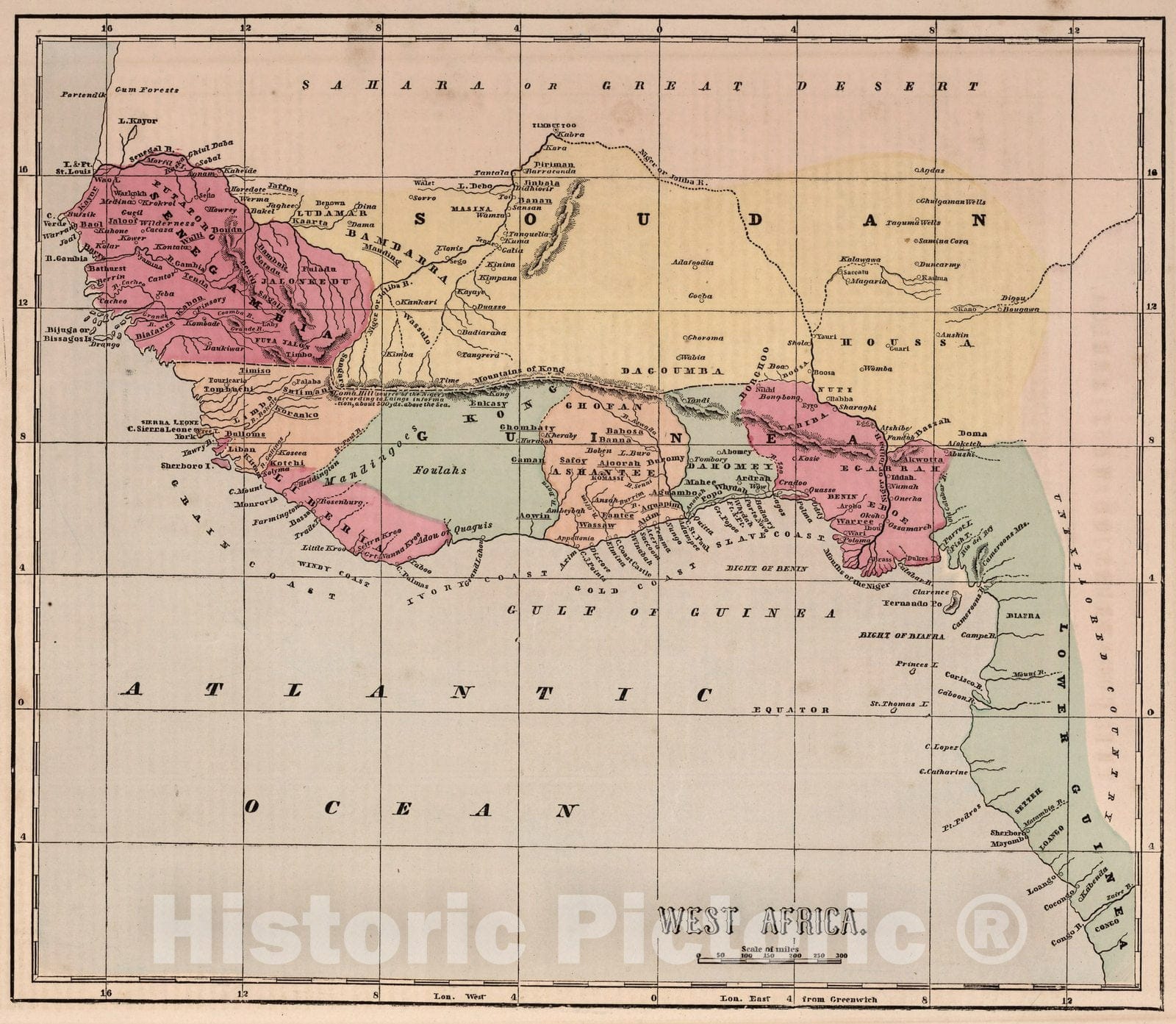 Historic Map : World Atlas Map, West Africa. 1856 - Vintage Wall Art