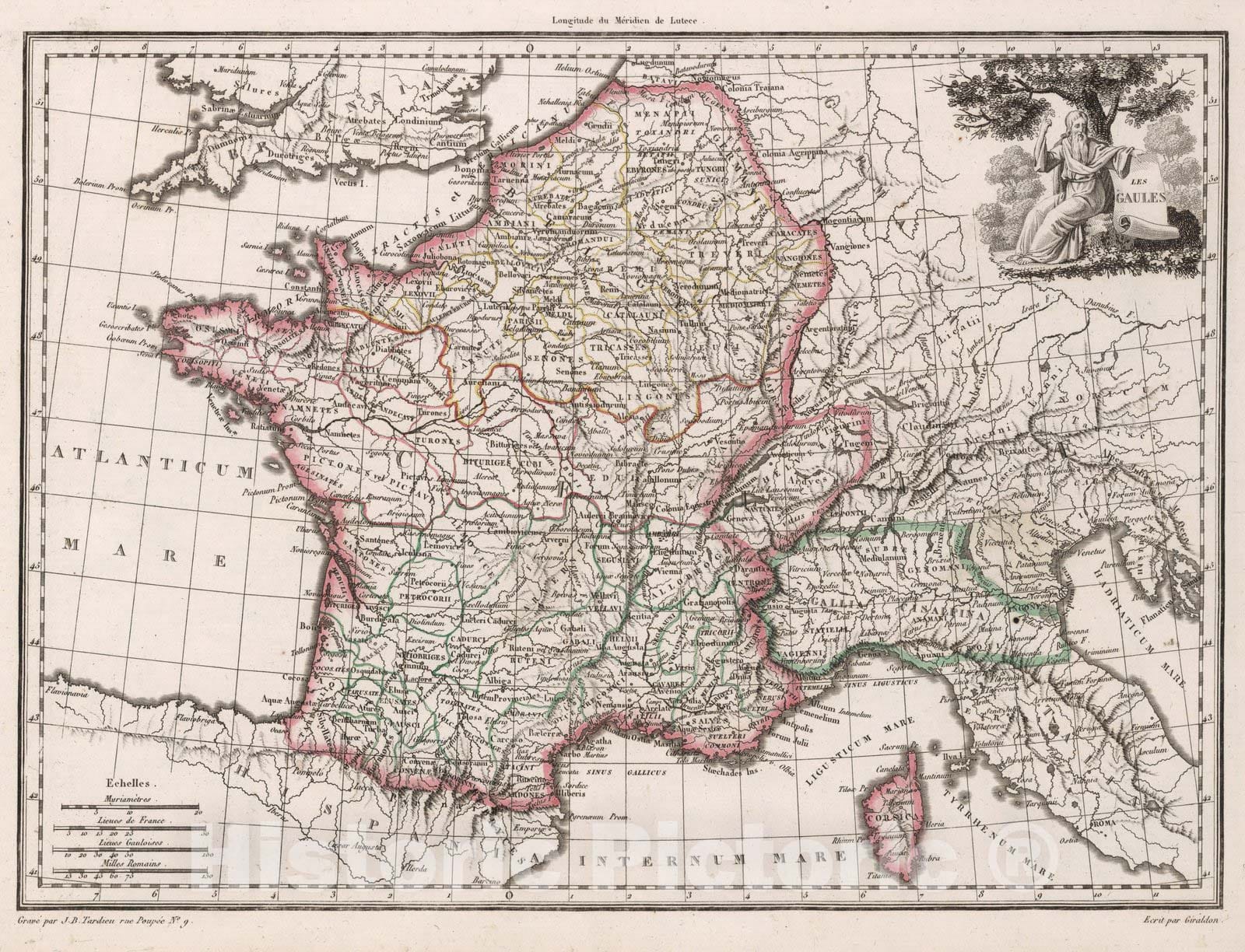 Historic Wall Map : France,Les Gauls. 1812 , Vintage Wall Art