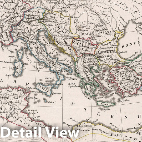 Historic Map : Mediterranean, Europe Atlas Map, Empire Romain sous Constantin sous Trajan. 1812, , Vintage Wall Art