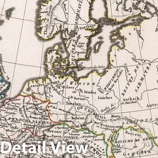 Historic Map : World Atlas Map, L'Europe apres l'invasion des Barbares, vers la fin du Ve. Siecle et pendant une partie du Veme. 1811. 1811 - Vintage Wall Art