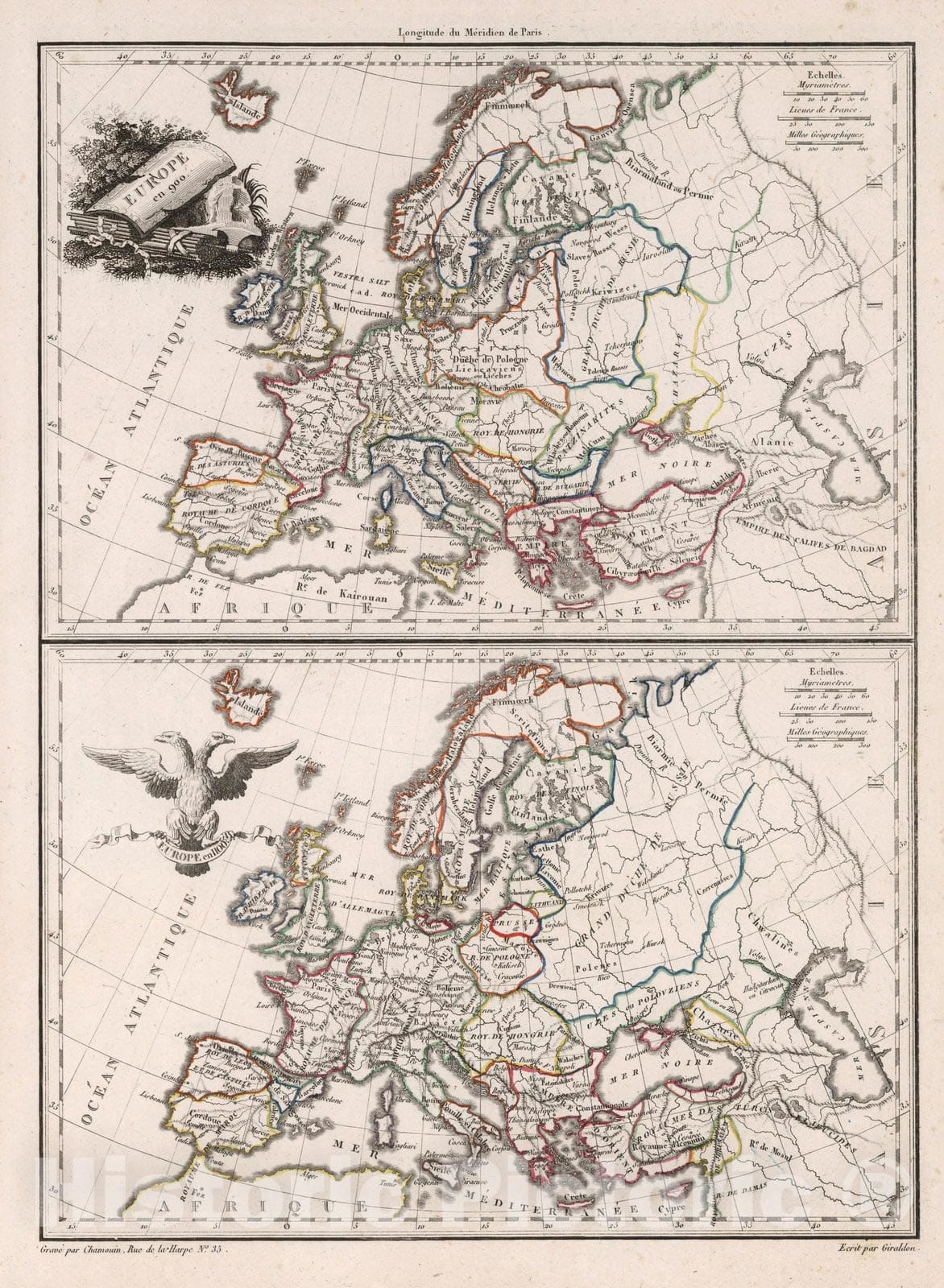 Historic Map : World Atlas Map, Europe en 900. Europe en 1100. 1812 - Vintage Wall Art