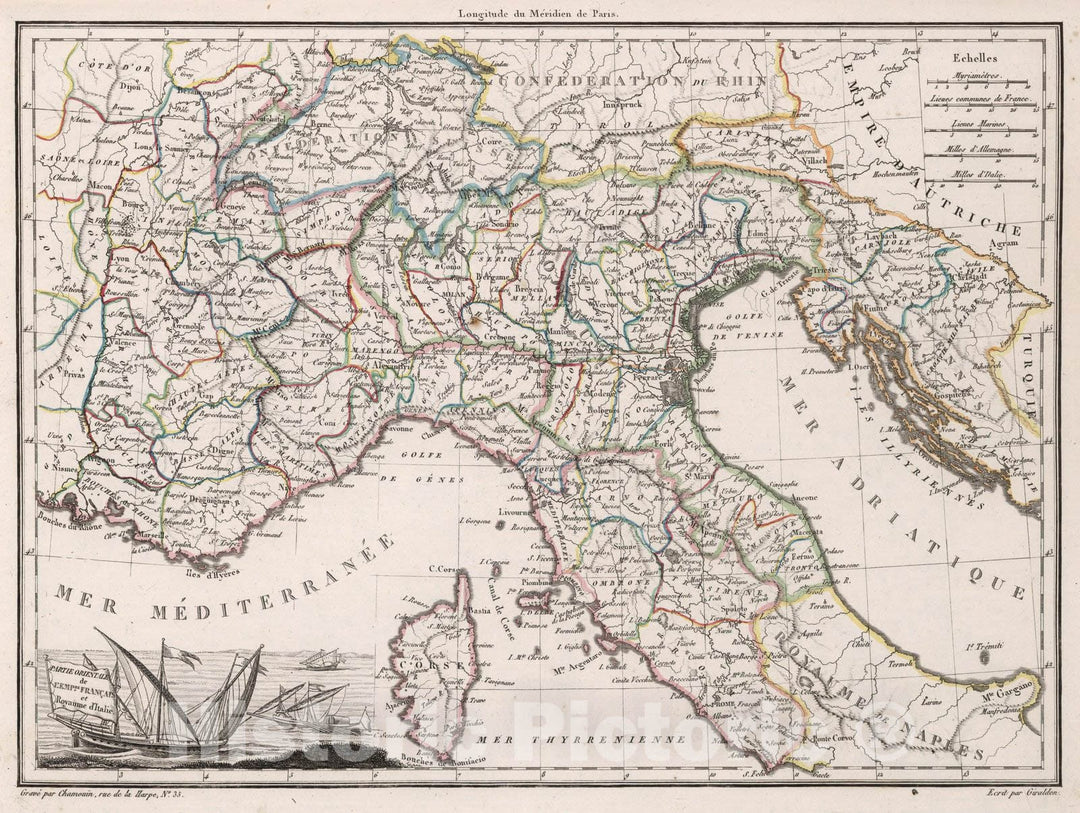 Historic Map : Italy,Partie Orientale de l'Empire Francais et Royaume d'Italie. 1812 , Vintage Wall Art