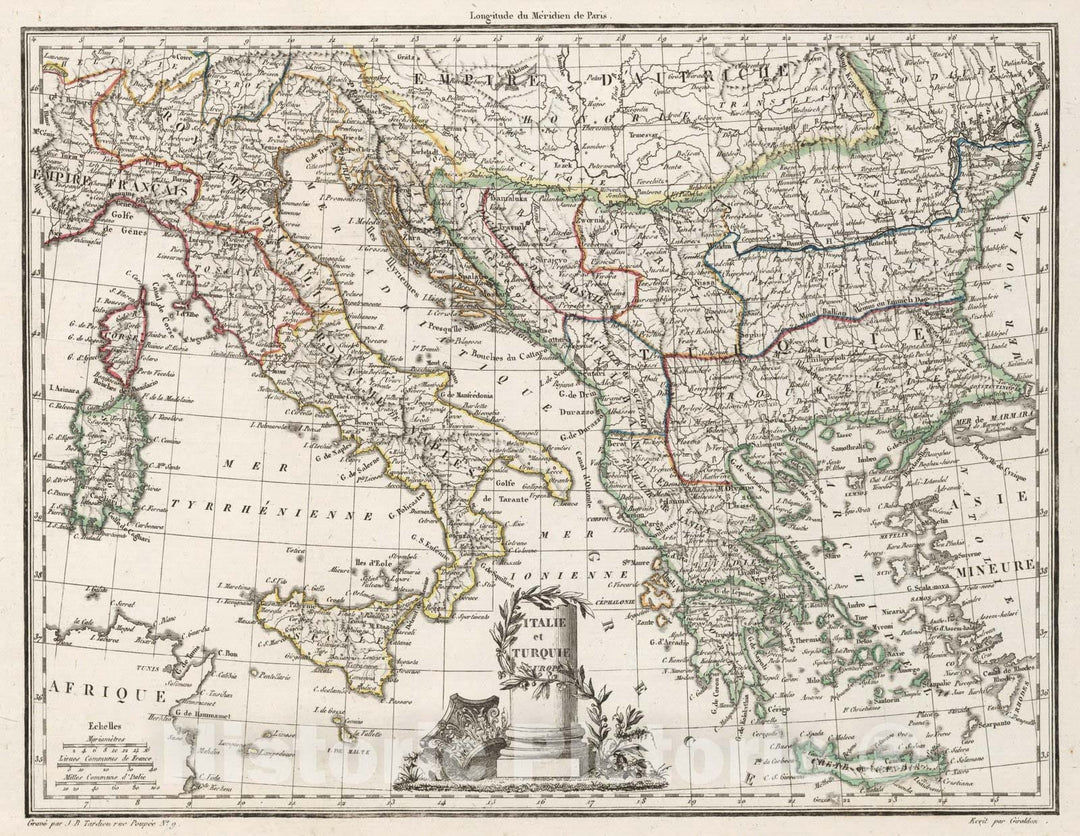 Historic Map : Italy,Italie et Turquie, Europe. 1812 , Vintage Wall Art