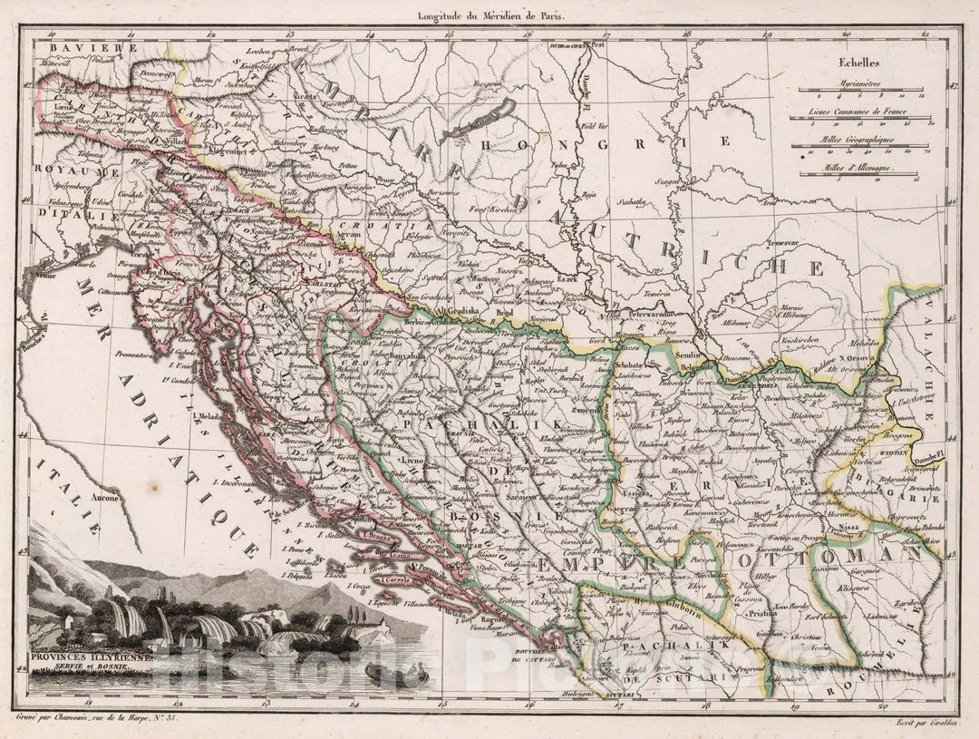 Historic Map : Bosnia and Herzegovina,Provinces Illyriennes, Servie et Bosnie. 1812 , Vintage Wall Art