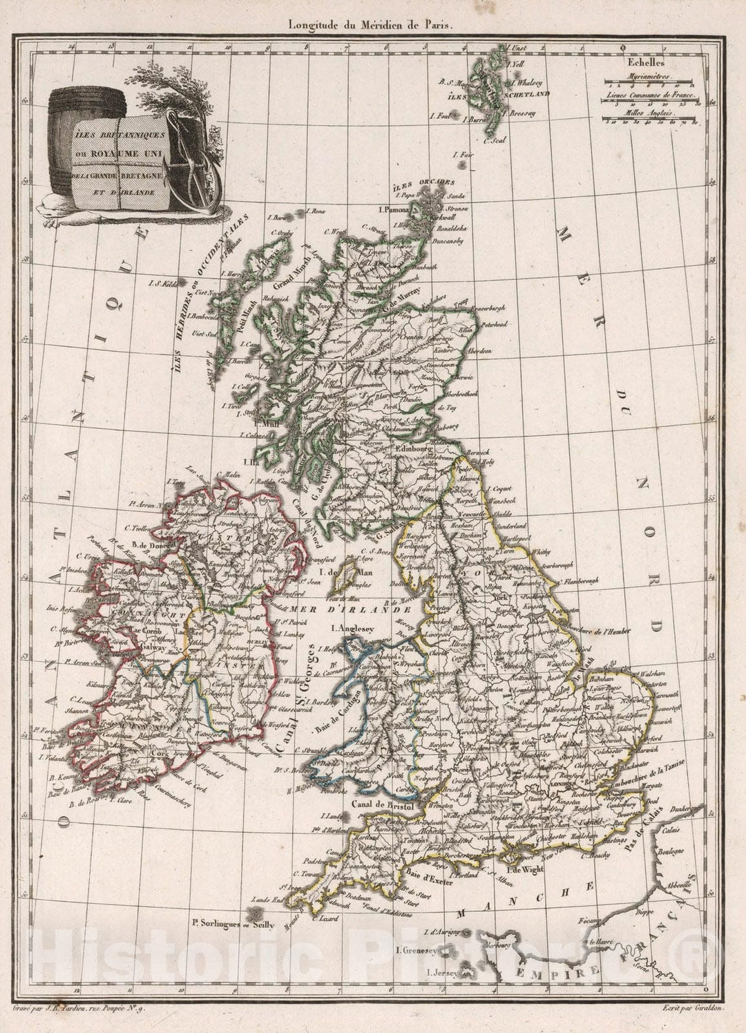 Historic Map : Ireland, British IslesIsles Britanniques ou Royaume Uni de la Grande Bretagne et d'Irlande. 1812 , Vintage Wall Art