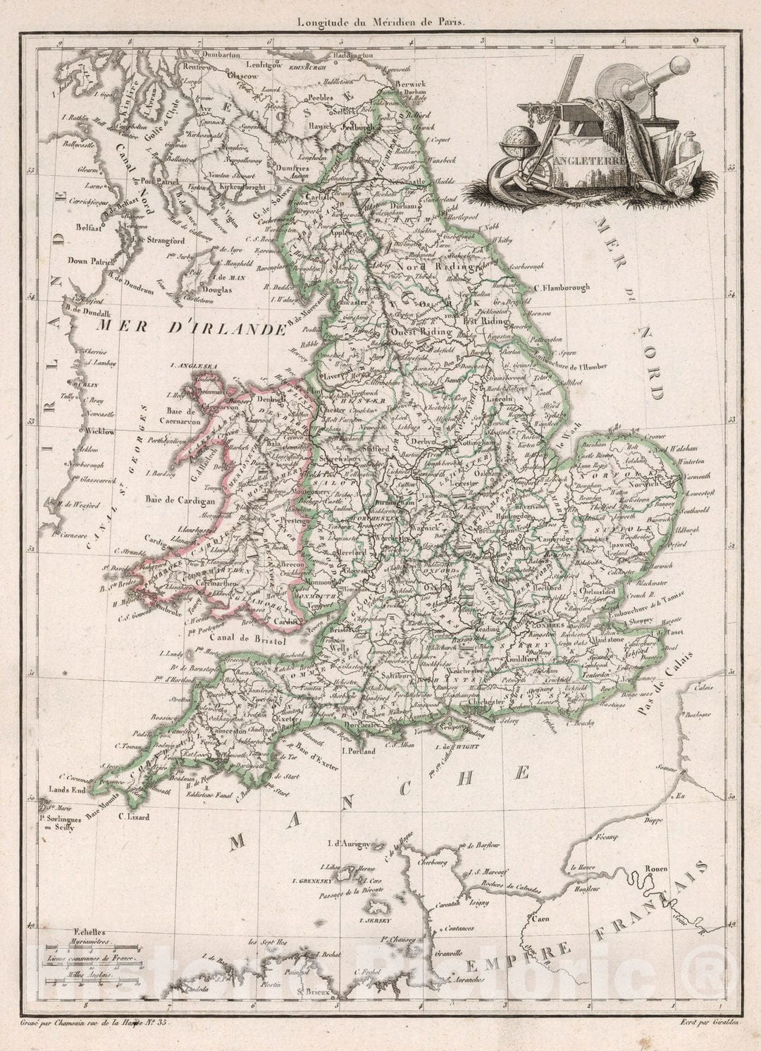 Historic Map : England,Angleterre. 1812 , Vintage Wall Art