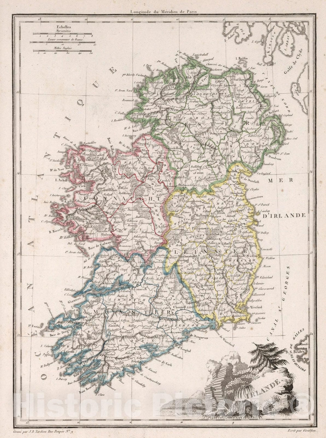 Historic Map : Ireland,Irlande. 1812 , Vintage Wall Art