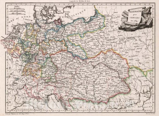 Historic Wall Map : Germany,Allemagne par Cercles en 1789. 1812 , Vintage Wall Art