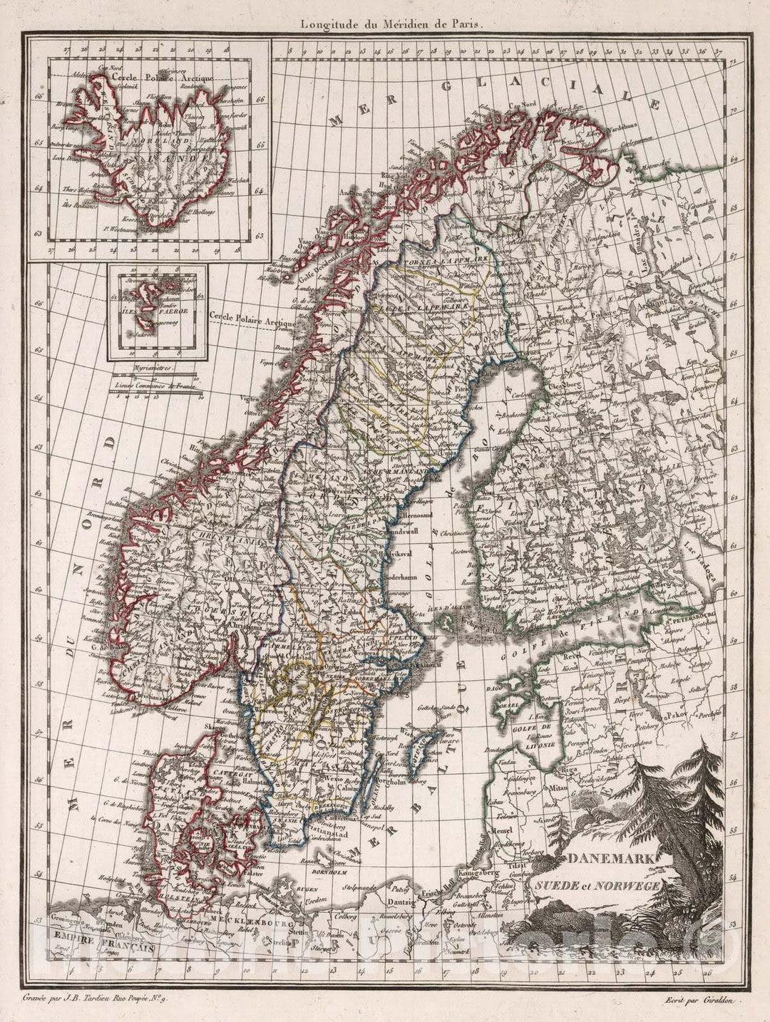 Historic Map : Norway, ScandinaviaDanemark, Suede et Norwege. 1812 , Vintage Wall Art