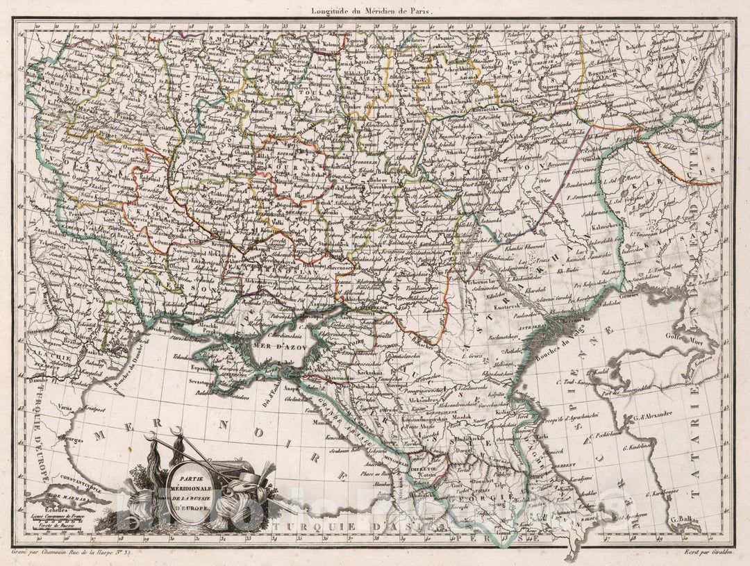 Historic Map : Russia,Partie Meridionale de la Russie d'Europe. 1812 , Vintage Wall Art