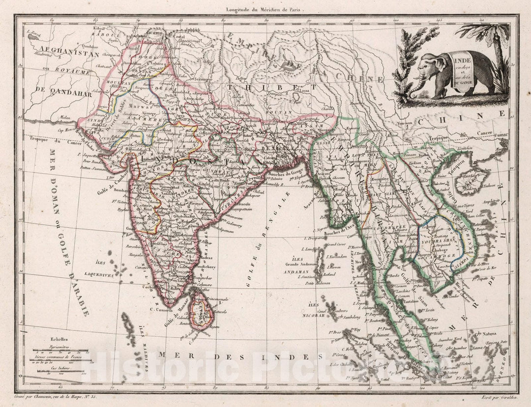 Historic Map : India, South AsiaInde en deca et au de la du Gange. 1812 , Vintage Wall Art