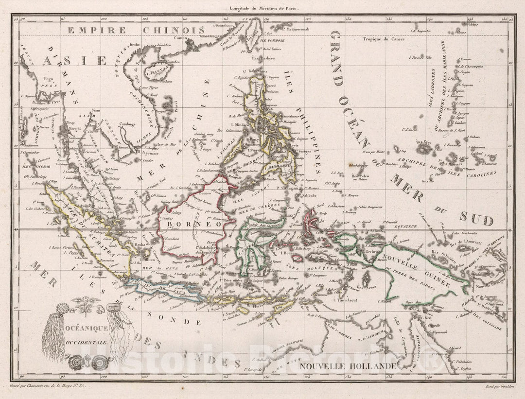 Historic Map : World Atlas Map, Oceanique Occidentale. 1812 - Vintage Wall Art