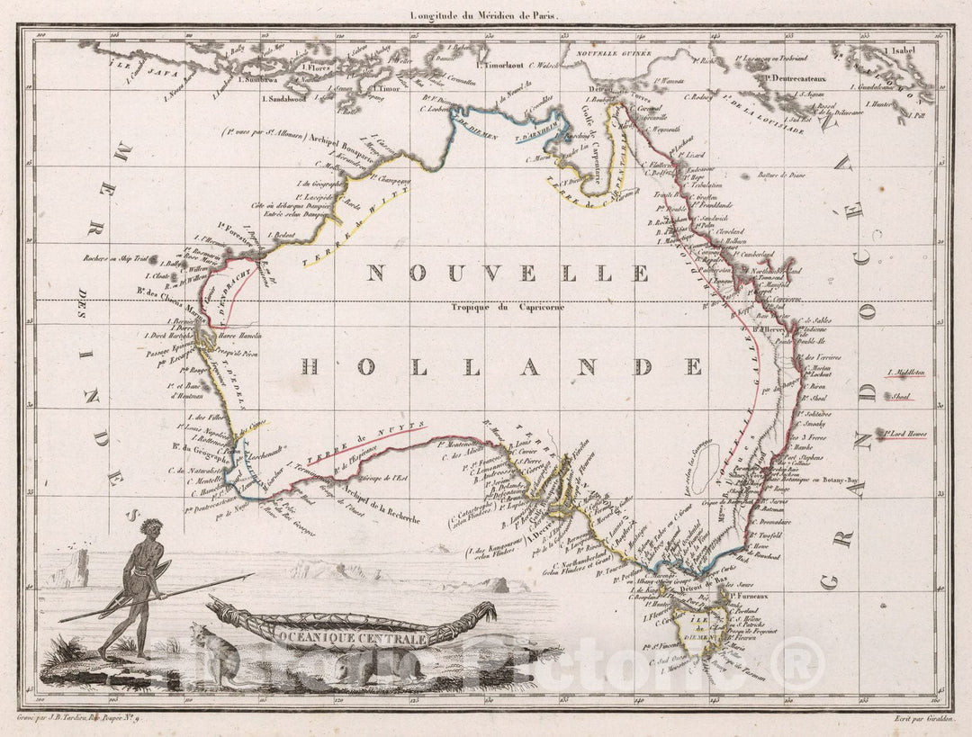 Historic Map : Australia,Oceanique Centrale. 1812 , Vintage Wall Art