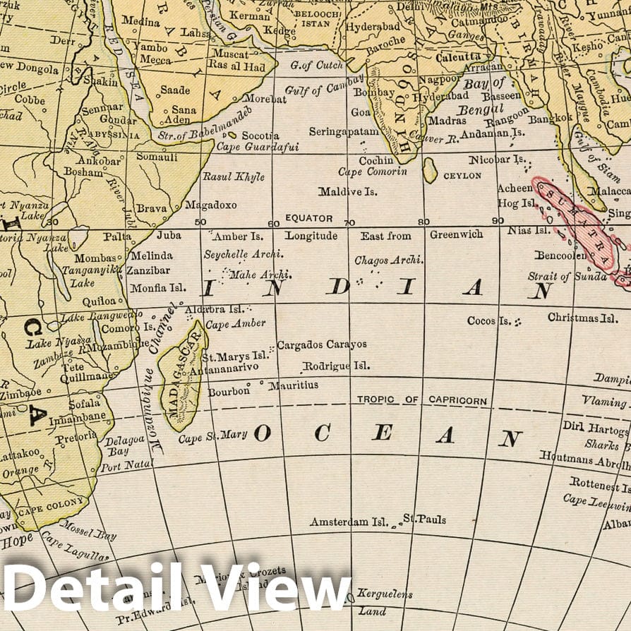 Historic Map : World Atlas Map, Eastern Hemisphere. 1882 - Vintage Wall Art