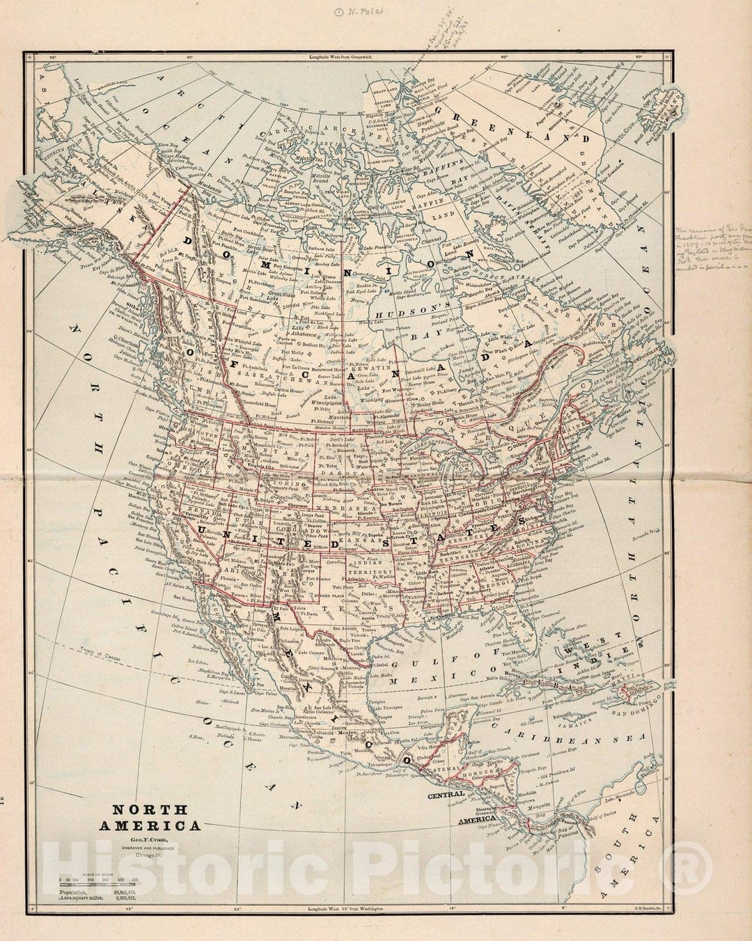 Historic Map : World Atlas Map, North America. 1882 v1