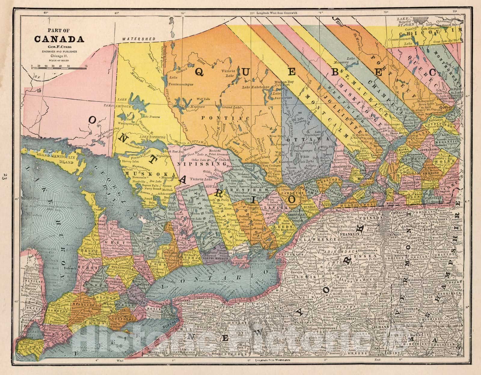 Historic Map : World Atlas Map, Eastern Canada. 1882 - Vintage Wall Art