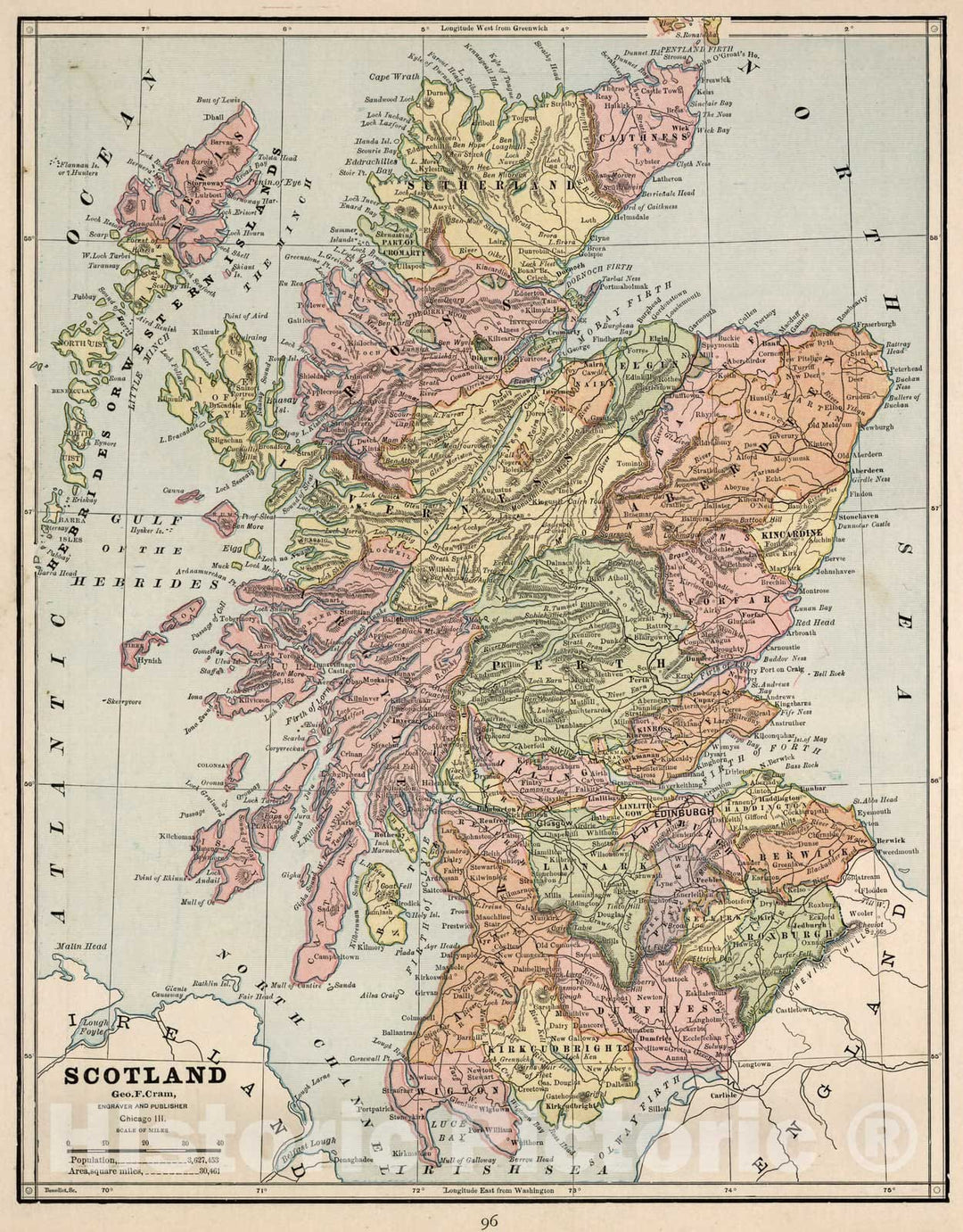 Historic Map : World Atlas Map, Scotland. 1882 - Vintage Wall Art