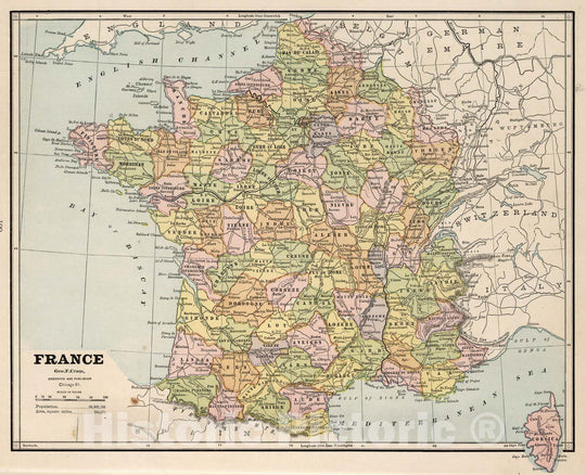 Historic Map : World Atlas Map, France. 1882 v1