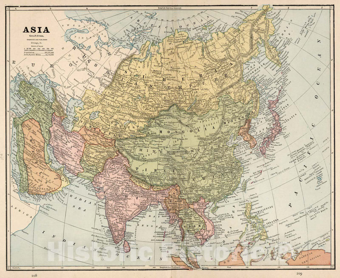 Historic Map : World Atlas Map, Asia. 1882 - Vintage Wall Art