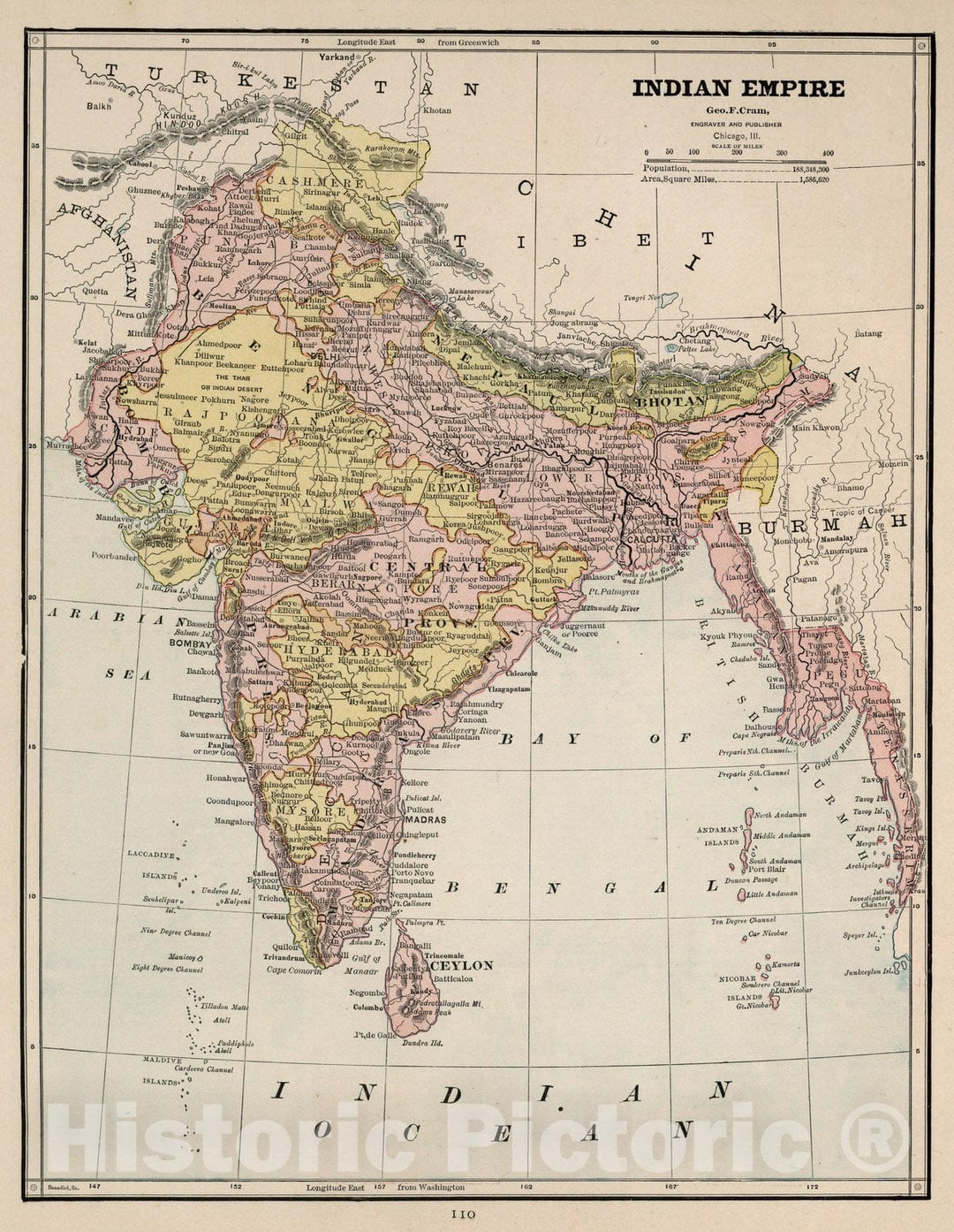 Historic Map : World Atlas Map, India. Bangladesh. Pakistan. 1882 - Vintage Wall Art