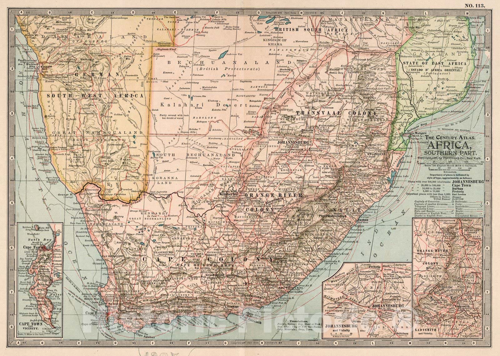 Historic Map : World Atlas Map, Southern Africa. 1897 - Vintage Wall Art