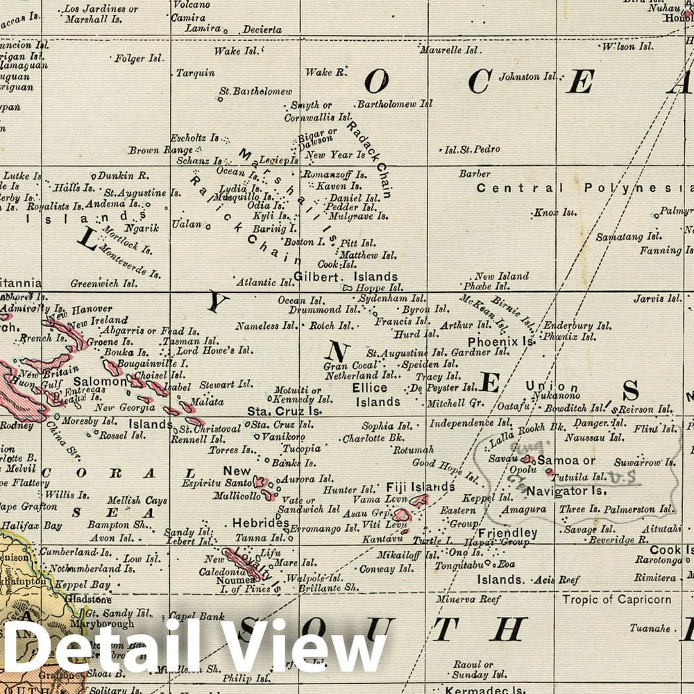 Historic Map : Oceania, PacificOceanica. 1882 , Vintage Wall Art