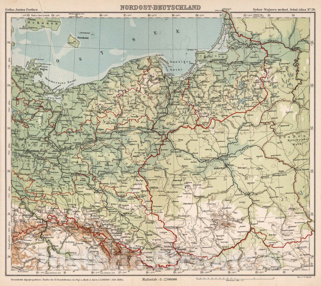 Historic Wall Map : Poland,No. 20. Nordost-Deutschland. 1902 , Vintage Wall Art