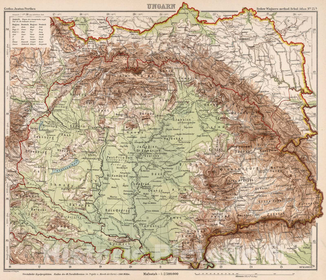 Historic Map : Hungary,No. 25b. Ungarn. 1902 , Vintage Wall Art