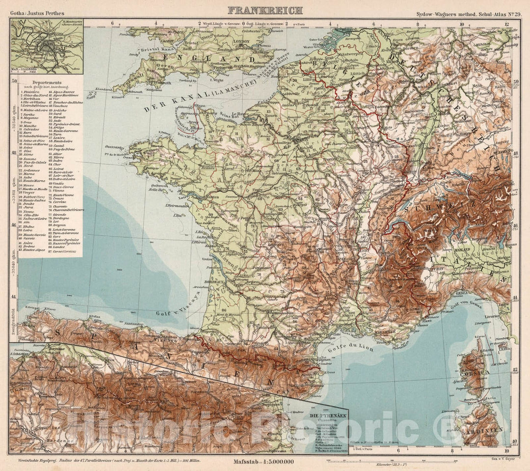 Historic Map : France, PyreneesNo. 29. Frankreich. 1902 , Vintage Wall Art