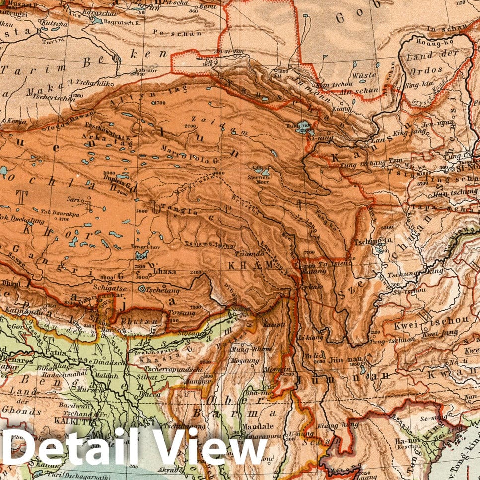 Historic Map : School Atlas Map, No. 38. Mittelasien, Indien, China. 1902 - Vintage Wall Art