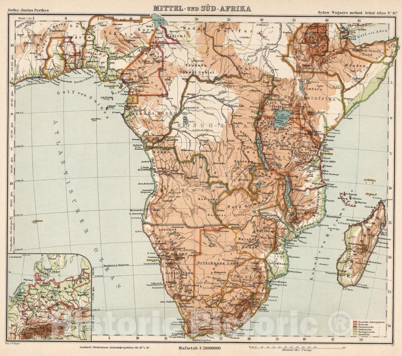 Historic Map : Madagascar, Southern AfricaNo. 41a. Mittel- und Sud-Afrika. 1902 , Vintage Wall Art