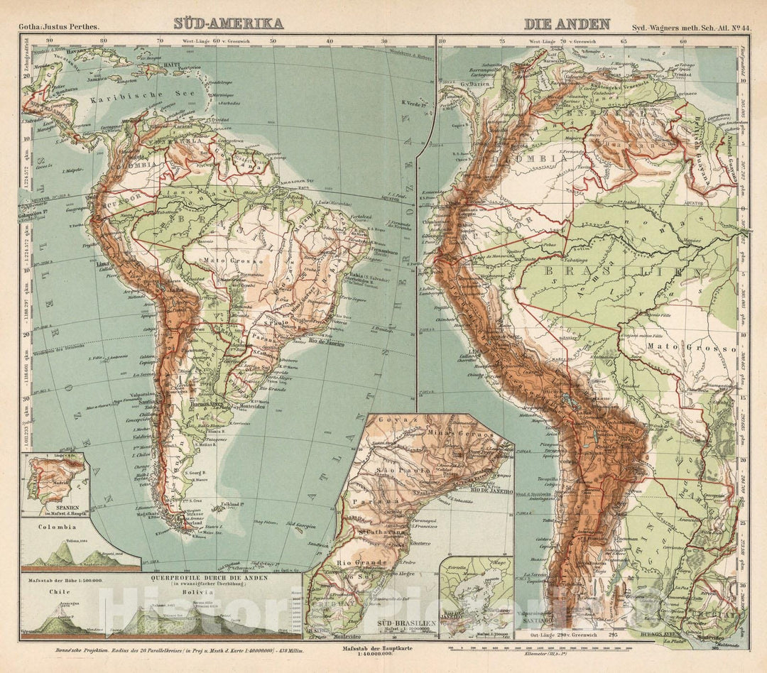 Historic Map : Andes, South AmericaNo. 44. Sud-Amerika. Die Anden. 1902 , Vintage Wall Art