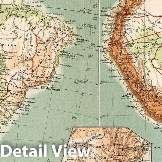 Historic Map : Andes, South AmericaNo. 44. Sud-Amerika. Die Anden. 1902 , Vintage Wall Art