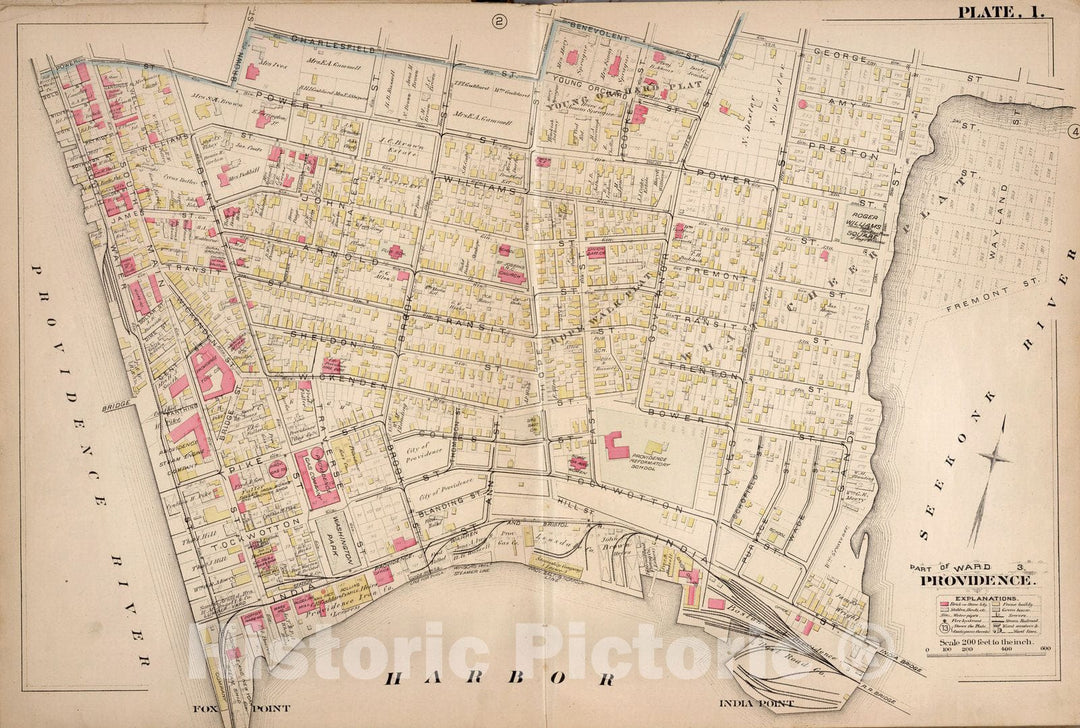 Historic Map : Providence (R.I.), City Atlas Map, Plate 1. Part of Ward 3, Providence. 1882 - Vintage Wall Art