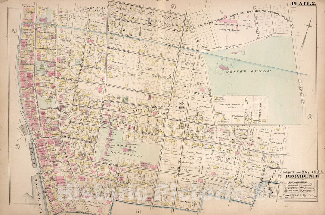 Historic Map : Providence (R.I.), City Atlas Map, Plate 2. Parts of Wards 1,2, 3, Providence. 1882 - Vintage Wall Art