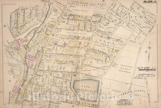 Historic Wall Map : Providence (R.I.), City Atlas Map, Plate 3. Part of Ward 1, Providence. 1882 - Vintage Wall Art