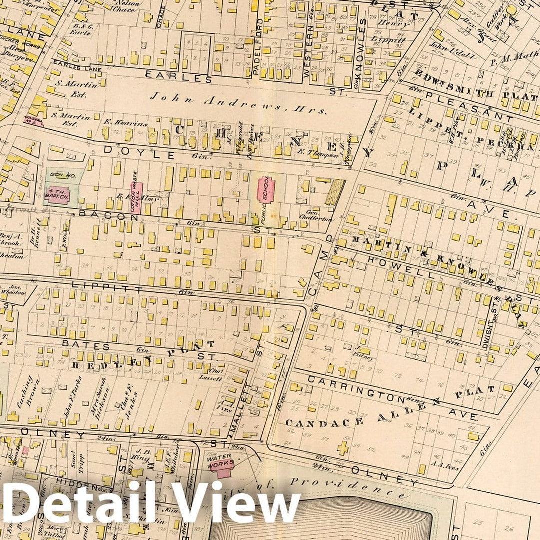 Historic Wall Map : Providence (R.I.), City Atlas Map, Plate 3. Part of Ward 1, Providence. 1882 - Vintage Wall Art