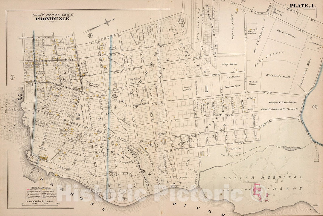 Historic Map : Providence (R.I.), City Atlas Map, Plate 4. Parts of Wards 1,2, 3, Providence. 1882 - Vintage Wall Art