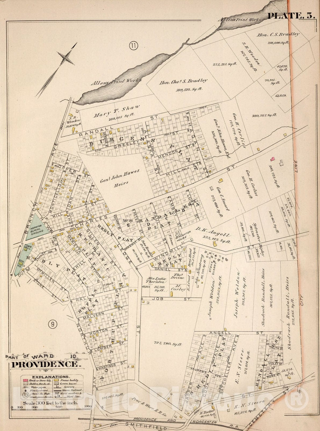 Historic Map : Providence (R.I.), City Atlas Map, Plate 5. Part of Ward 10, Providence. 1882 - Vintage Wall Art