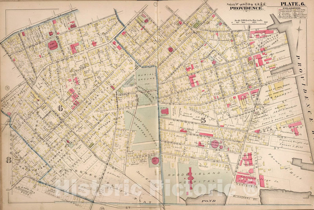 Historic Map : Providence (R.I.), City Atlas Map, Plate 6. Parts of Wards 5, 6, 8, Providence. 1882 - Vintage Wall Art