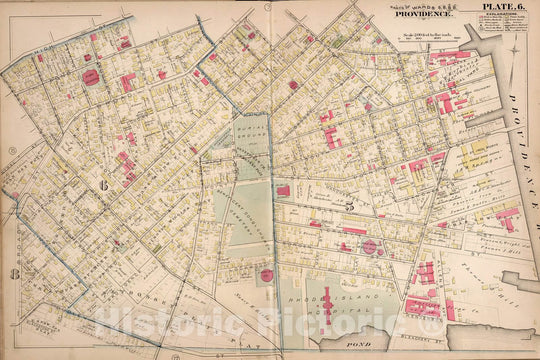 Historic Map : Providence (R.I.), City Atlas Map, Plate 6. Parts of Wards 5, 6, 8, Providence. 1882 - Vintage Wall Art