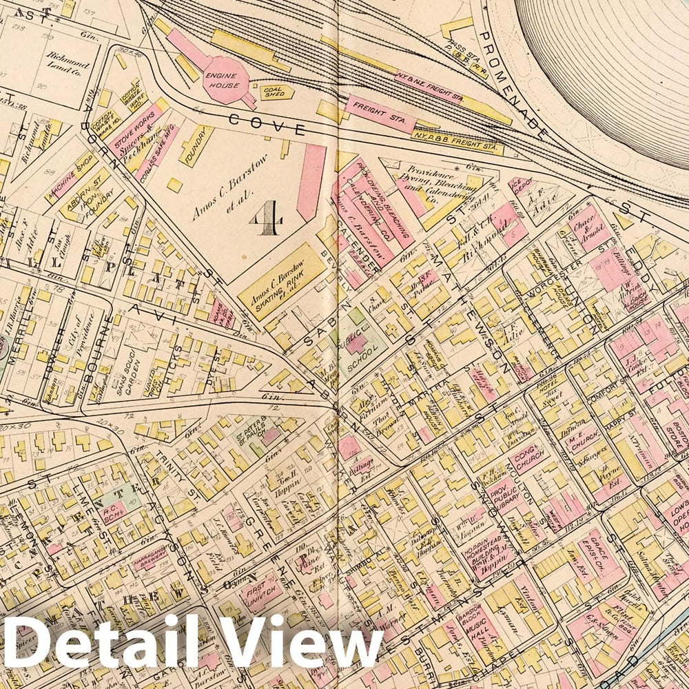 Historic Map : Providence (R.I.), City Atlas Map, Plate 7. Parts of Wards 4, 5 & 7, Providence. 1882 - Vintage Wall Art