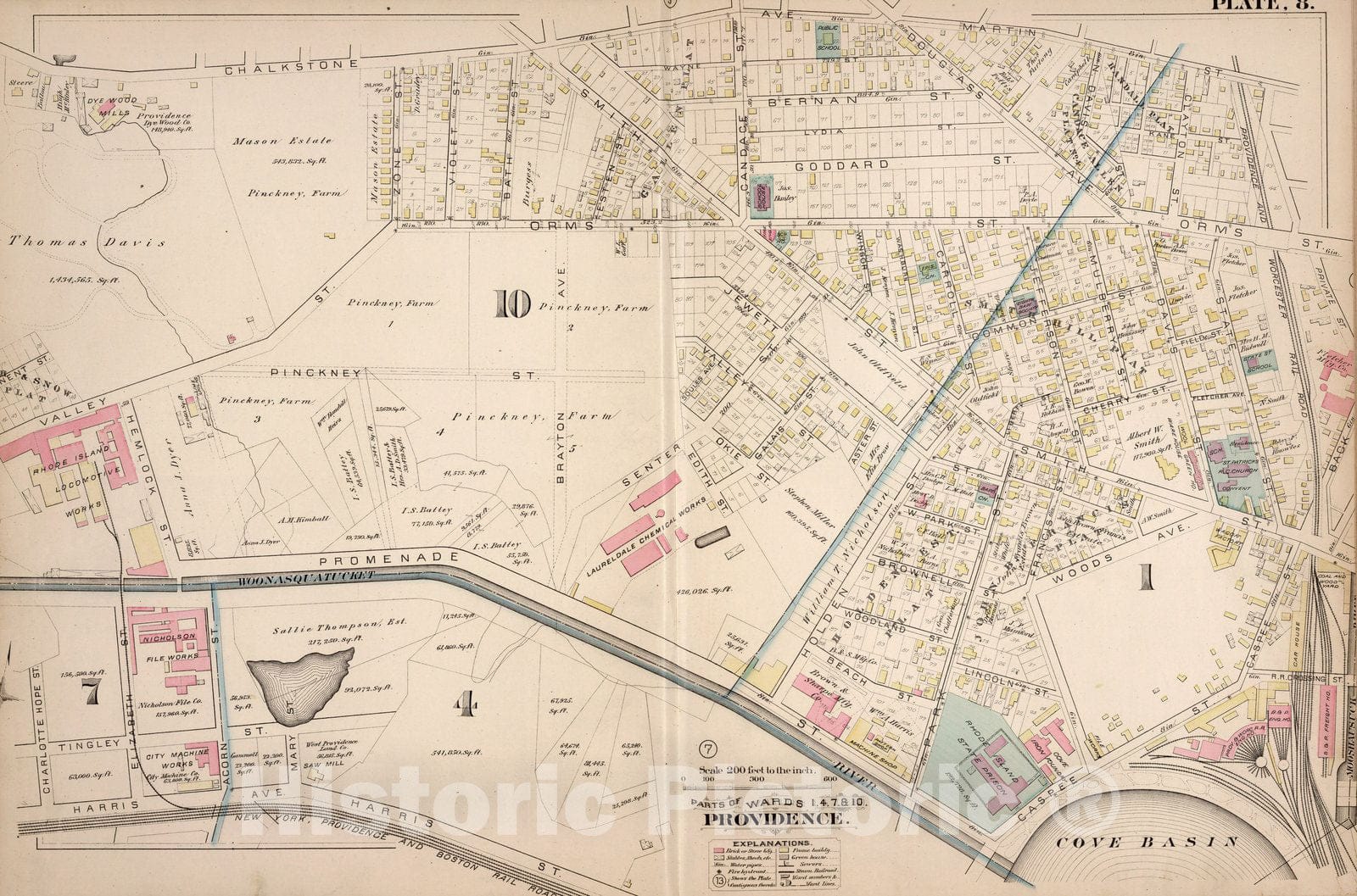 Historic Map : Providence (R.I.), City Atlas Map, Plate 8. Parts of Wards 1, 4, 7, 8. 1882 - Vintage Wall Art