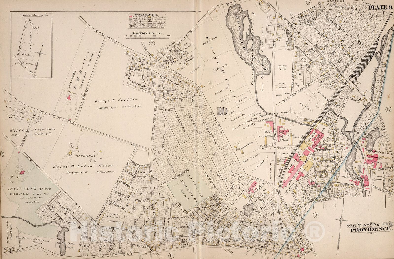 Historic Map : Providence (R.I.), City Atlas Map, Plate 9. Parts of Wards 1 & 10. 1882 - Vintage Wall Art