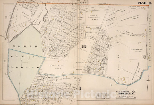 Historic Map : Providence (R.I.), City Atlas Map, Plate 10. Parts of Wards 1 & 10, Providence. 1882 - Vintage Wall Art