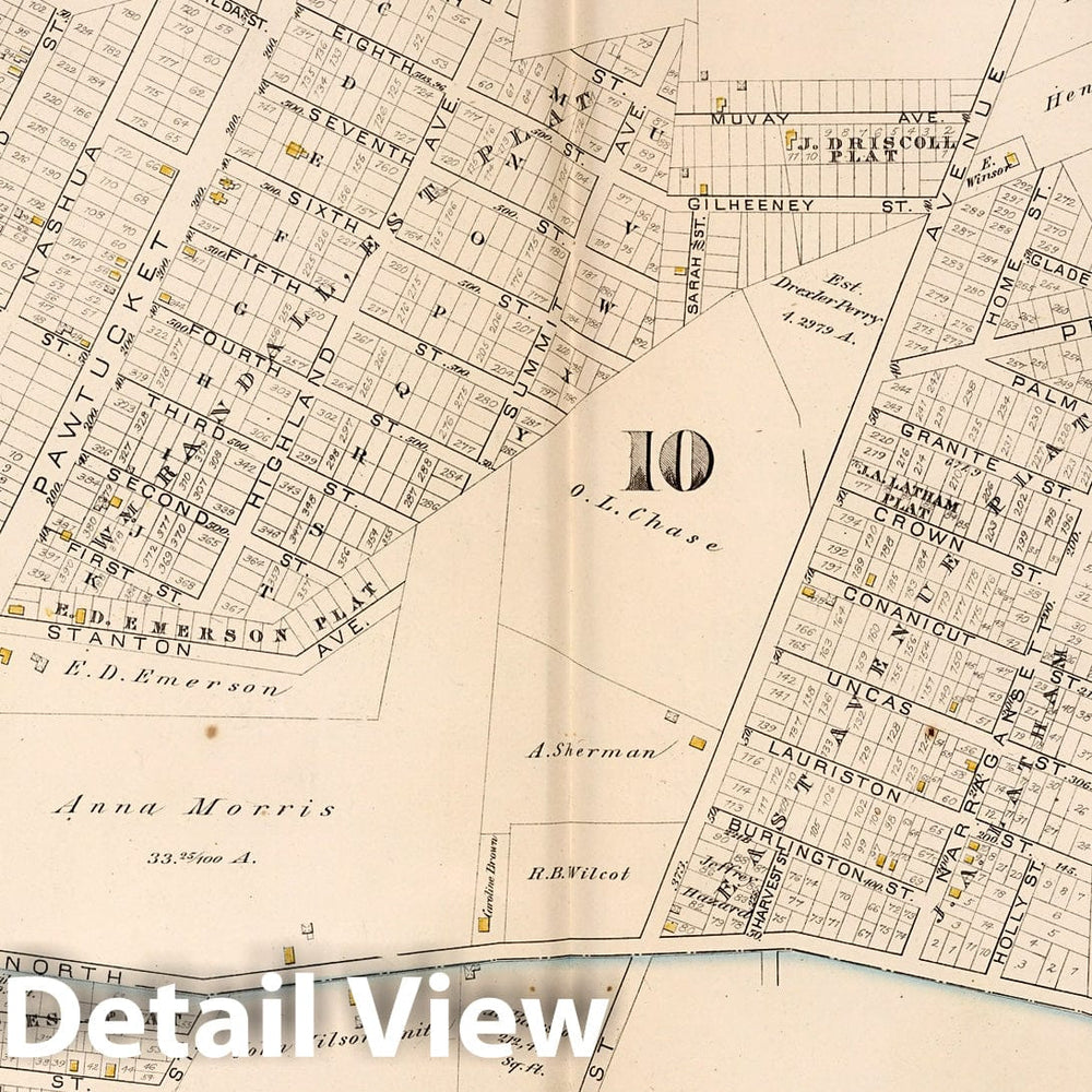 Historic Map : Providence (R.I.), City Atlas Map, Plate 10. Parts of Wards 1 & 10, Providence. 1882 - Vintage Wall Art