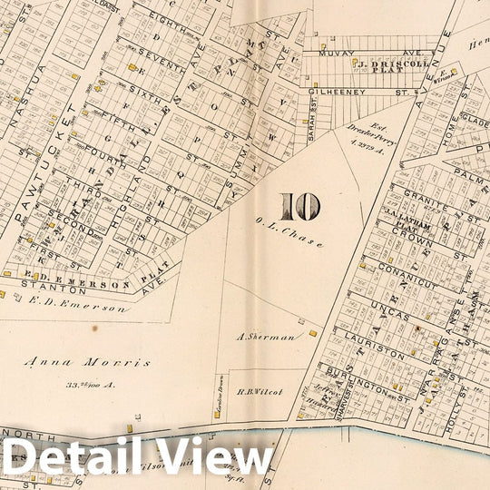 Historic Map : Providence (R.I.), City Atlas Map, Plate 10. Parts of Wards 1 & 10, Providence. 1882 - Vintage Wall Art