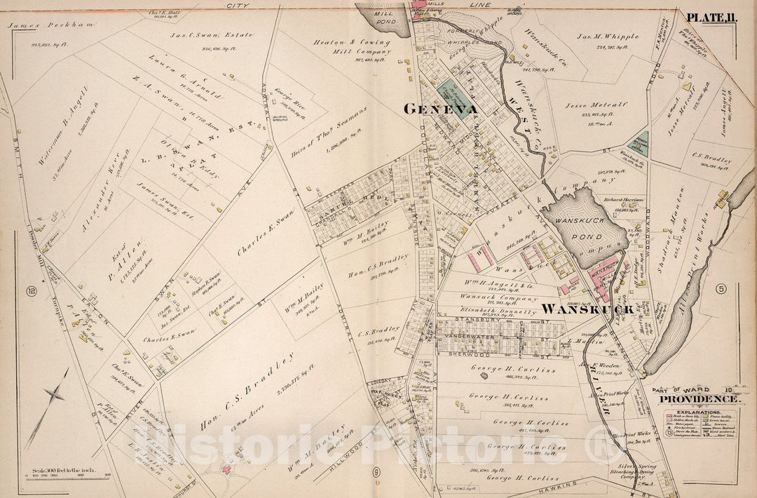 Historic Map : Providence (R.I.), City Atlas Map, Plate 11. Part of Ward 10, Providence. 1882 - Vintage Wall Art