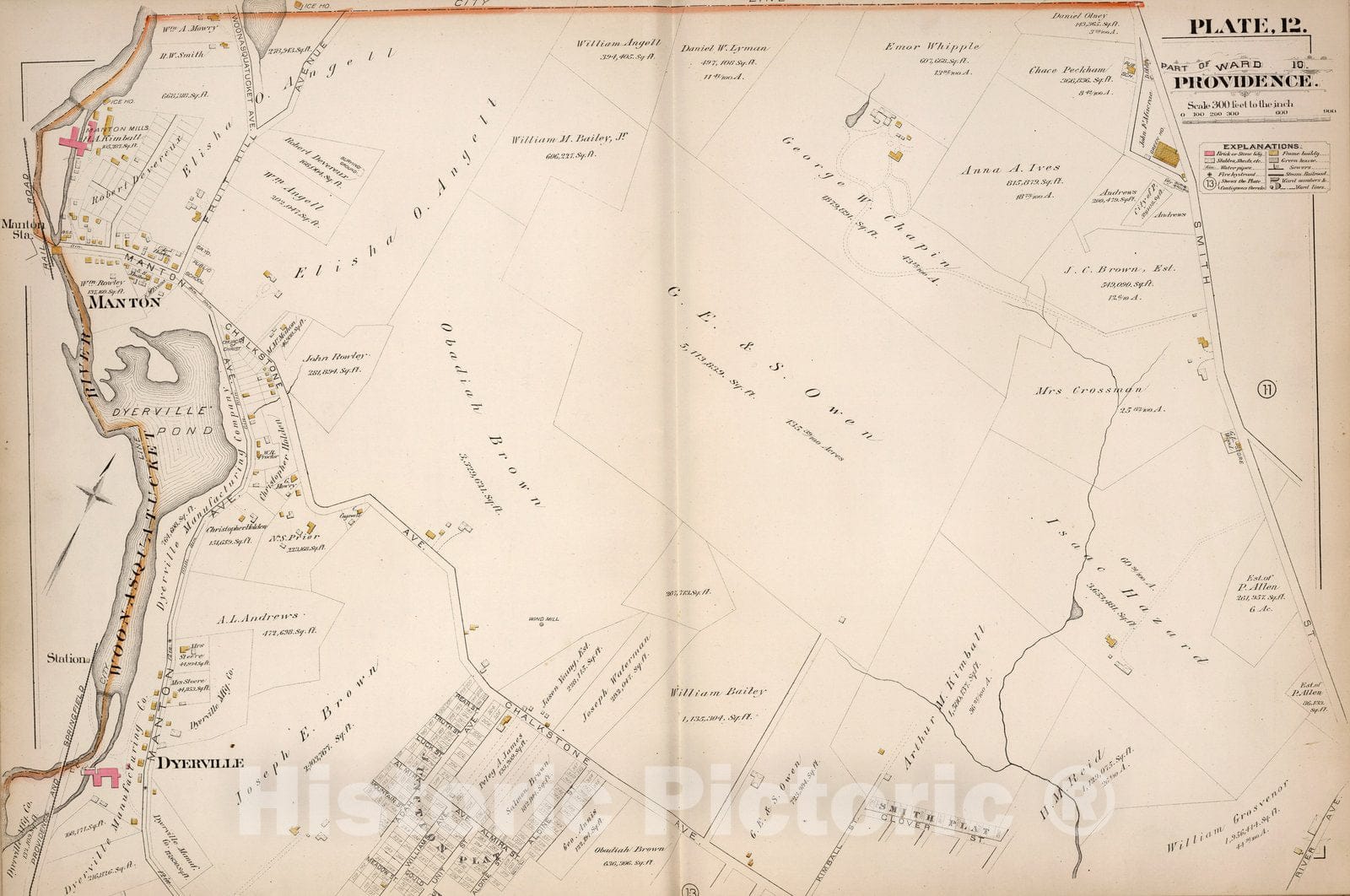 Historic Map : Providence (R.I.), City Atlas Map, Plate 12. Part of Ward 10, Providence. 1882 - Vintage Wall Art